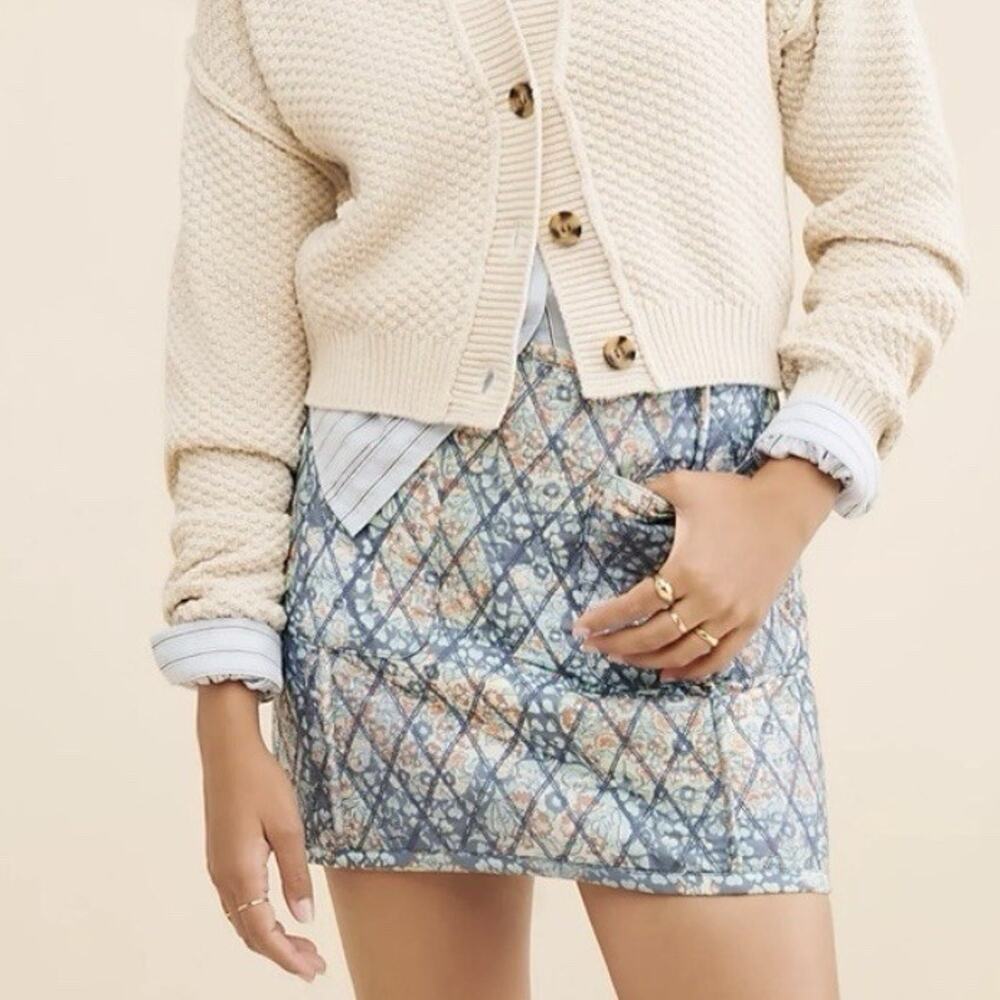 Free People Skirt Size 12 Womens Husky Combo Blue Darla Quilted Mini